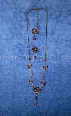 tn_15_dkpurpleset.jpg - Necklace & Earrings Set - Dark Purple Stones, Dk. Silvertone