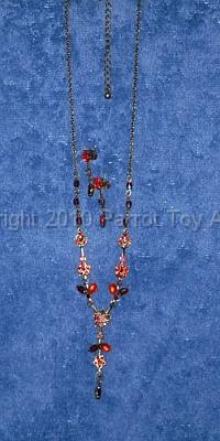 tn_18_redset.jpg - Necklace & Earrings Set - Red Stones & Leaves, Red Irridescent Beads, Goldtone