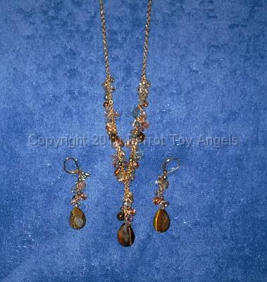 tn_19_brownstoneset.jpg - Necklace & Earrings Set - Brown & Dangling Multi Colored Stones, Goldtone