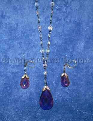 tn_20_purpleirridescentset.jpg - Necklace & Earrings Set - Purple & Irridescent Crystals, SIlvertone
