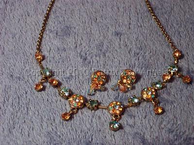 tn_6_aquagoldset.jpg - Necklace & Earrings Set - Pale Aqua & Golden Stones, Goldtone